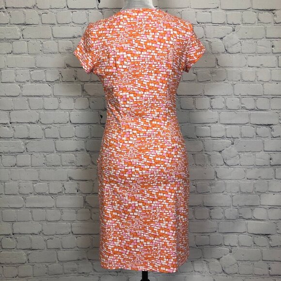 J McLaughlin Catalina Cloth Cap Sleeve Orange Tile Print Dress Size S - Picture 3 of 7